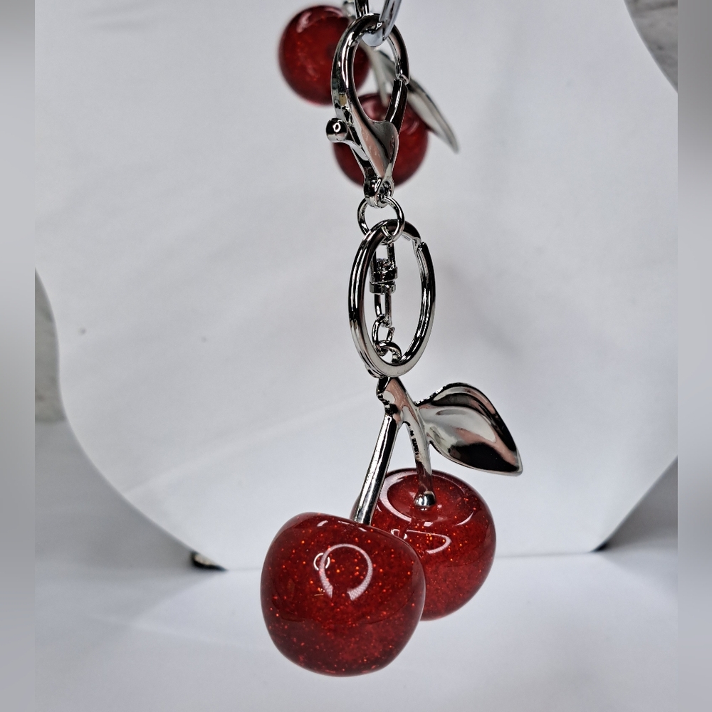 Stylish Cherry Keychain with Silver Accents - Picture 4 of 10